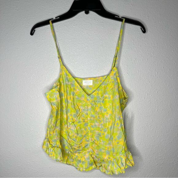 New Abound Bright Green Yellow Floral Spaghetti Strap Blouse Women's size M - Picture 1 of 5
